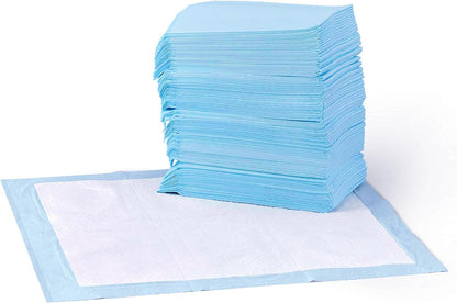 Amazon Basics Leak-Proof Super Absorbent Dog and Puppy Training Pads, 5-Layer Quick-Dry Solution, Regular Size (22x22"), 50 Count, Blue & White
