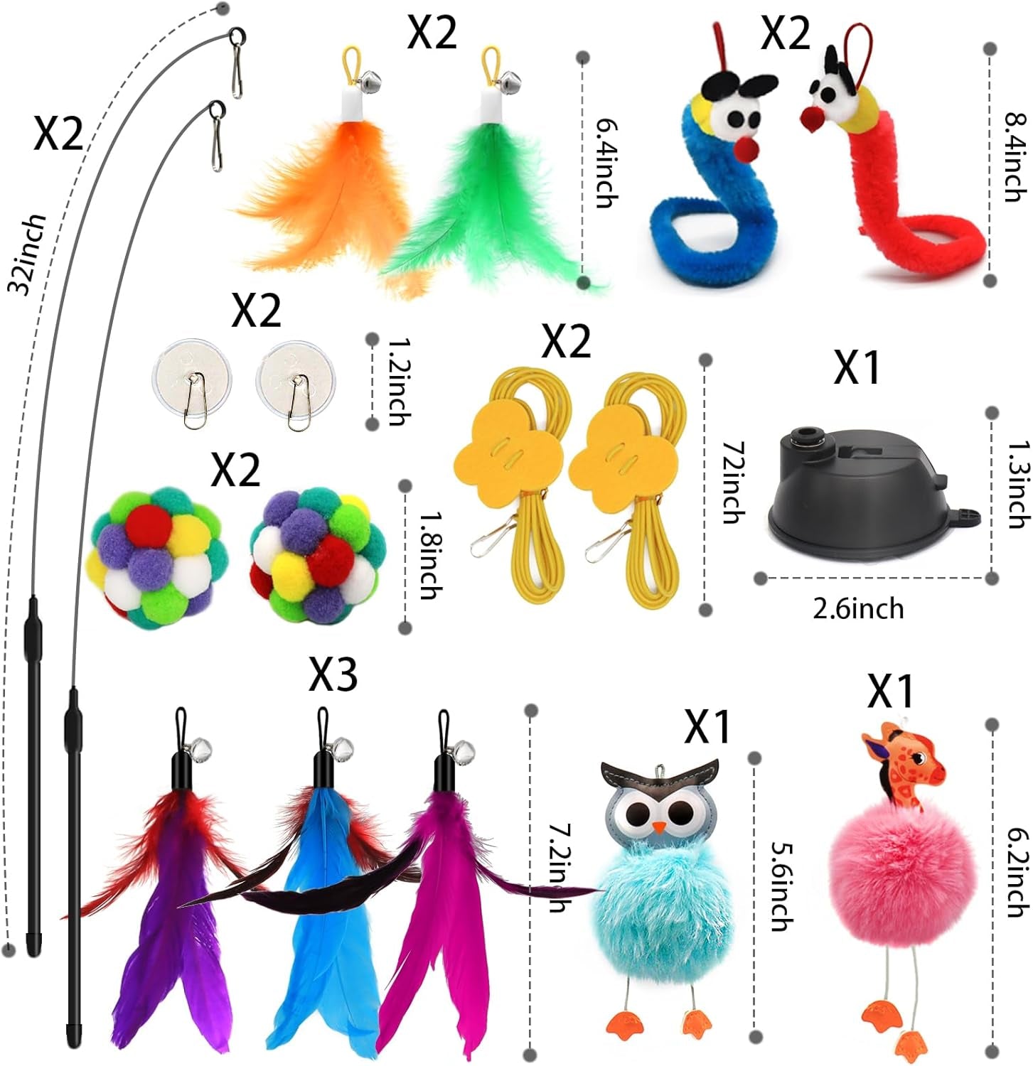 4-in-1 Interactive Cat Toy Set – Wand, Hanging Toys, Balls & Replaceable Feathers for Indoor Play