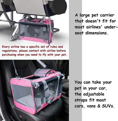 Spacious Pet Carrier – Soft Travel Bag for Medium to Large Cats & Small Dogs