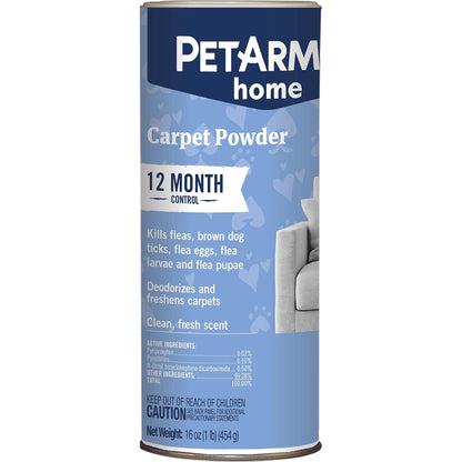 Home Carpet Powder for Flea and Tick Control, 16 Ounce - Protects and Deodorizes Carpets