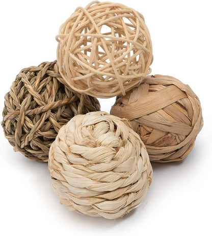 Natural Chew Activity Toys - Safe Hay Grass Balls for Small Pets including Chinchillas, Guinea Pigs, Rats, Rabbits, Hamsters, Gerbils, Degus, and Bunnies