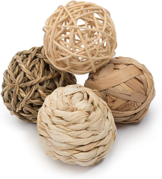 Natural Chew Activity Toys - Safe Hay Grass Balls for Small Pets including Chinchillas, Guinea Pigs, Rats, Rabbits, Hamsters, Gerbils, Degus, and Bunnies
