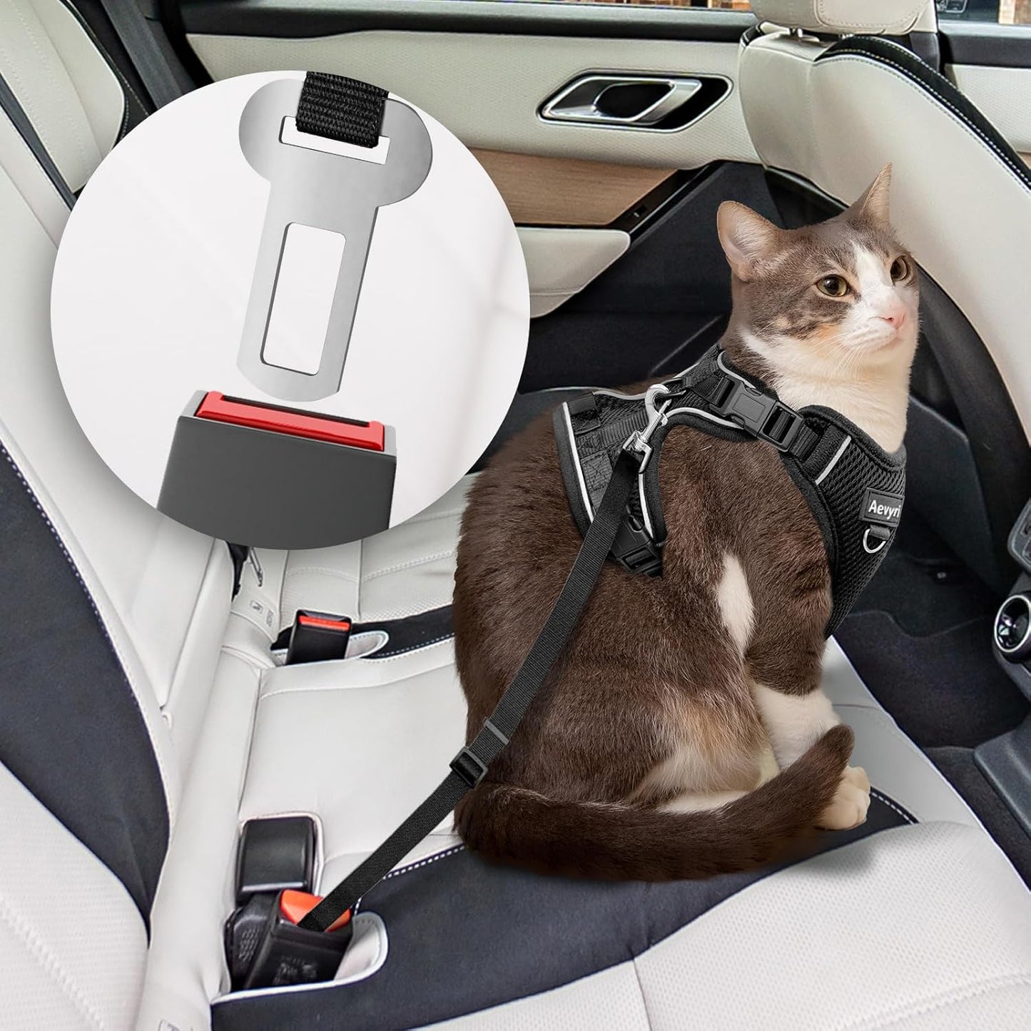 Adjustable Cat Harness and Leash for Walking, Breathable Anti-Escape Design with Reflective Strips, Black, Medium