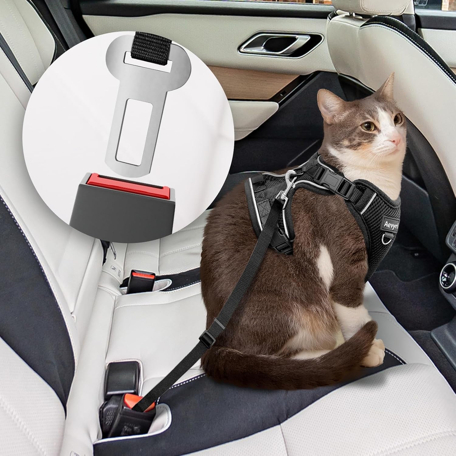 Adjustable Cat Harness and Leash for Walking, Breathable Anti-Escape Design with Reflective Strips, Black, Medium