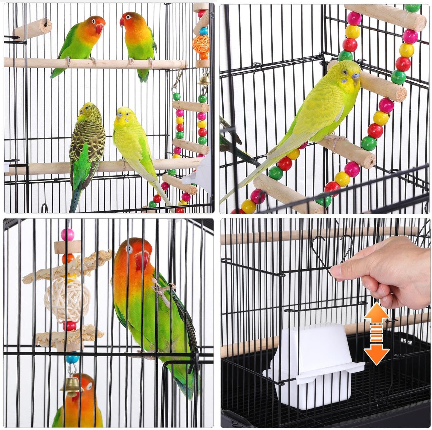 39'' Rooftop Bird Cage – Large Flight Cage with Toys for Parrots, Conures, Cockatiels & More