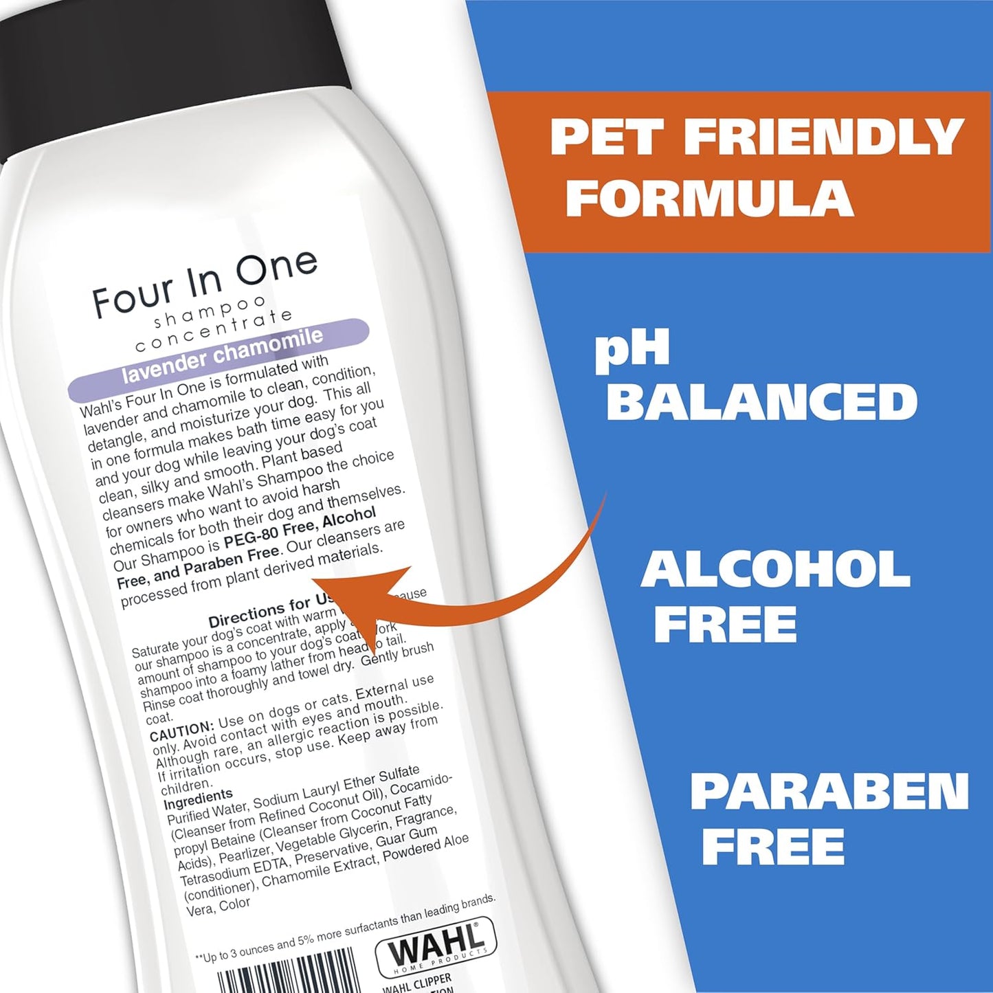 Wahl USA 4-In-1 Calming Dog Shampoo with Lavender Chamomile Scent – Cleans, Conditions, Detangles, & Moisturizes - Pet Friendly Formula - 24 Oz - Model 820000A