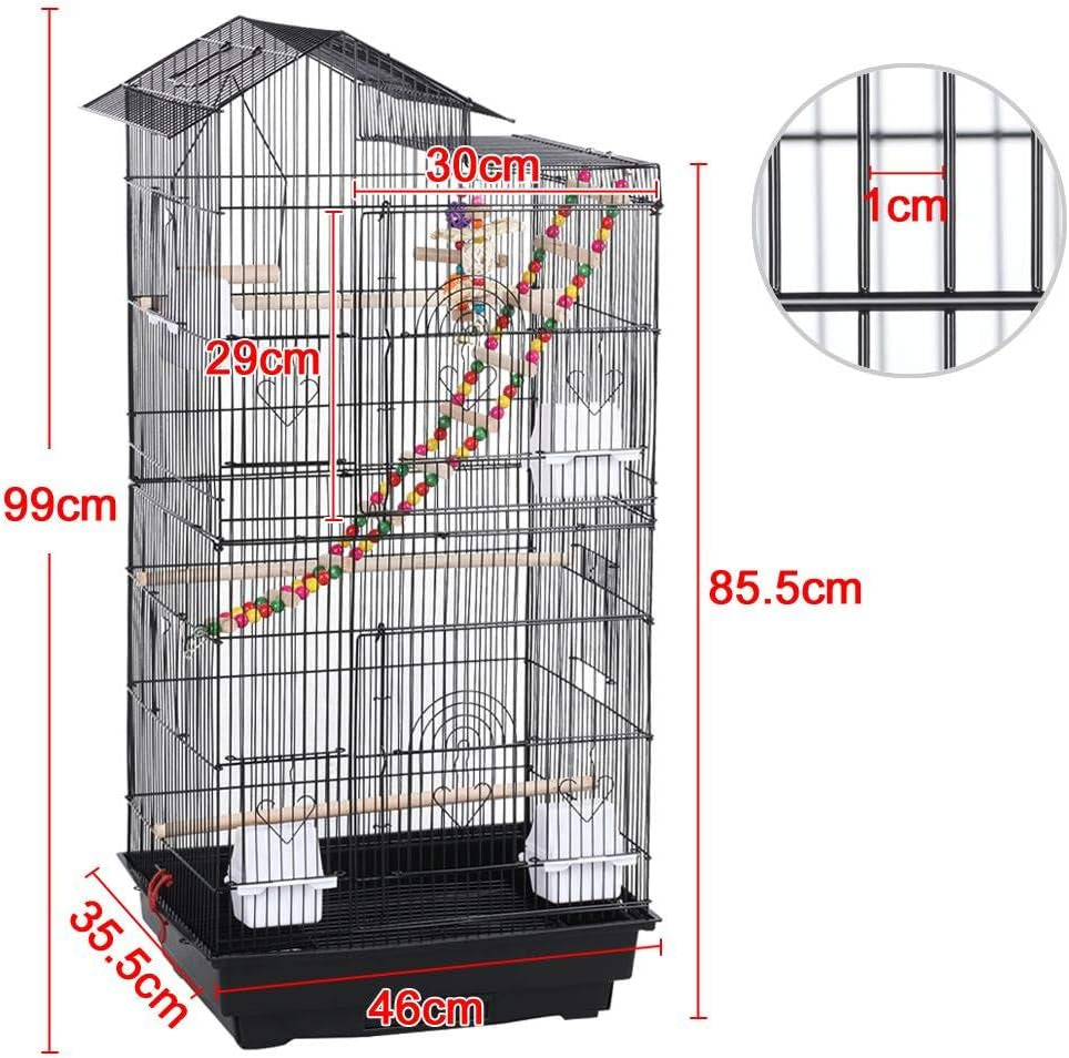 39'' Rooftop Bird Cage – Large Flight Cage with Toys for Parrots, Conures, Cockatiels & More