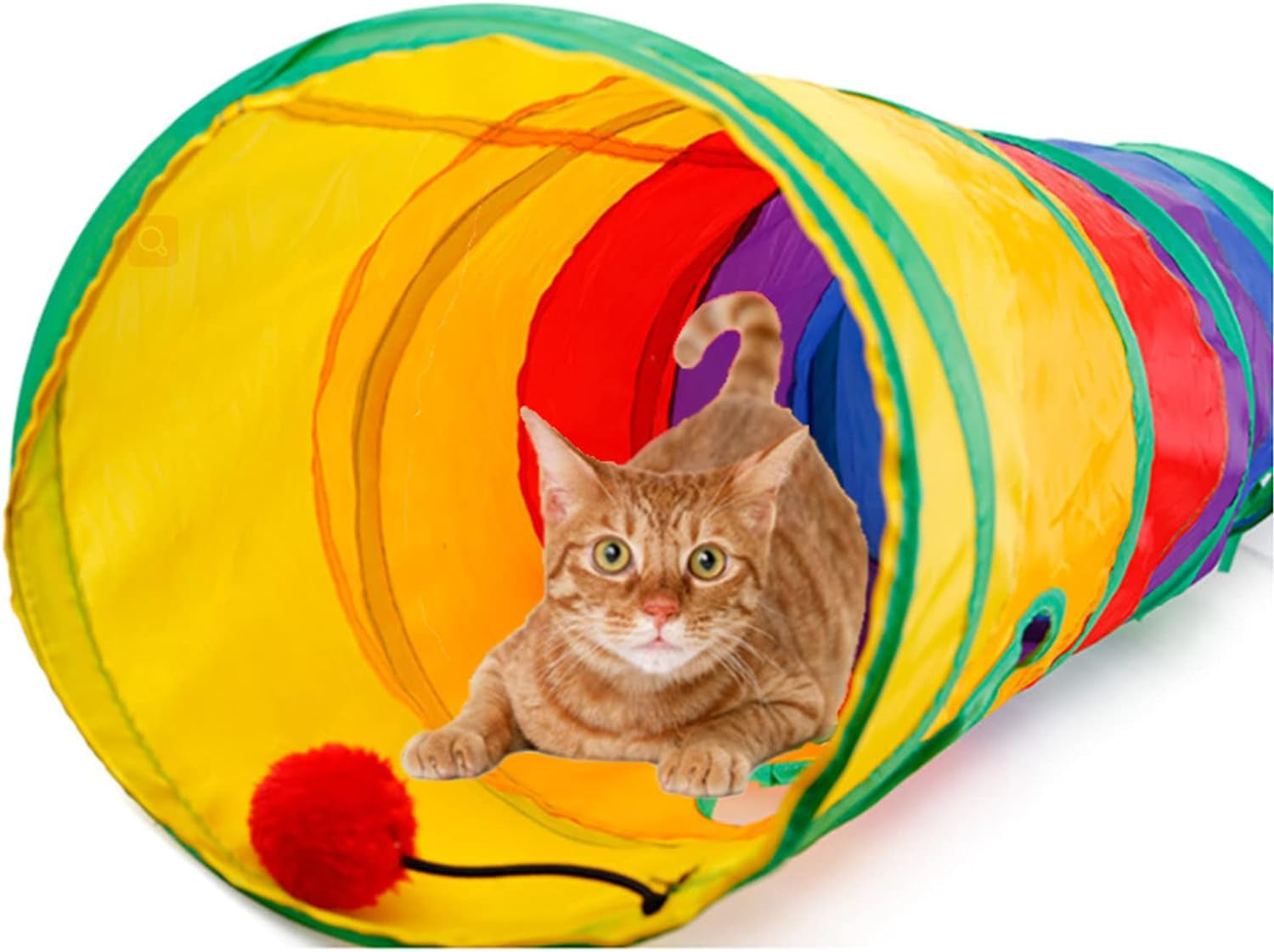 32Pcs Cat Toys Kitten Interactive Pet Toys Assortments, Foldable Rainbow Tunnel, Cat Feather Teaser Wand Interactive Feather Toy Fluffy Mouse Crinkle Balls Bell Play for Kitty (2 Way)