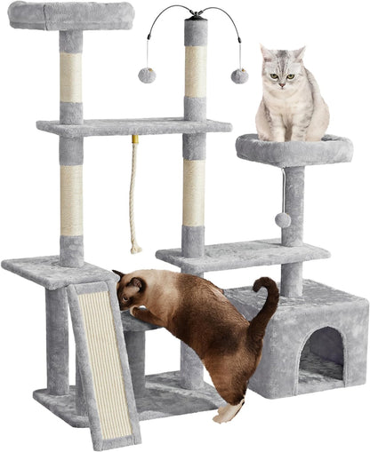 53.5'' Rotatable Cat Tree – Multi-Level Tower with Scratching Posts & Cozy Hideout (Light Gray)