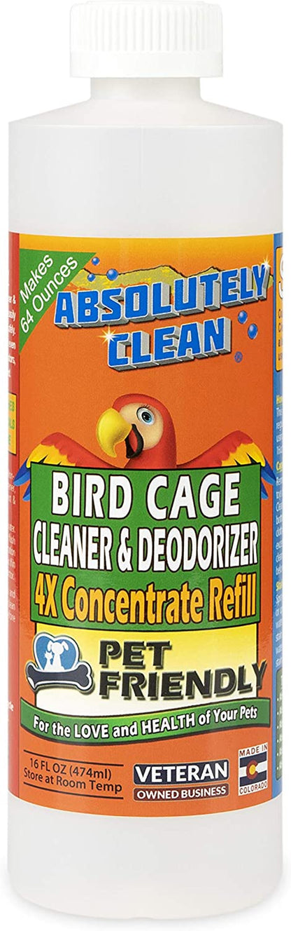 Amazing Bird Cage Cleaner and Deodorizer - Just Spray/Wipe - Safely & Easily Removes Bird Messes Quickly and Easily - USA Made - Fragrance Free (4X Concentrate - 16Oz Makes 64Oz)
