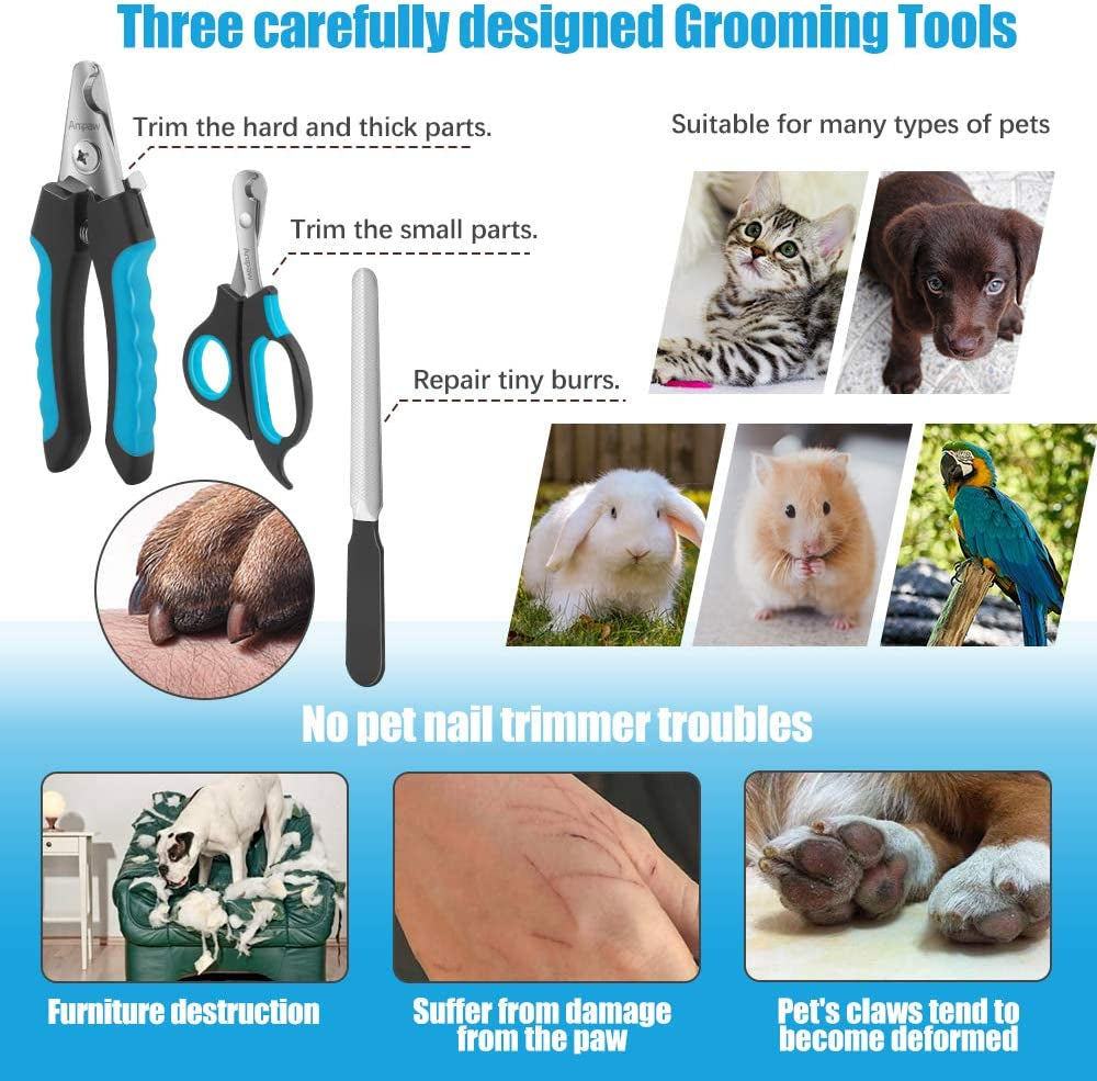 Dog Nail Clippers & Trimmer – Stainless Steel Blades with Safety Guard & Non-Slip Handles (Blue/Black)