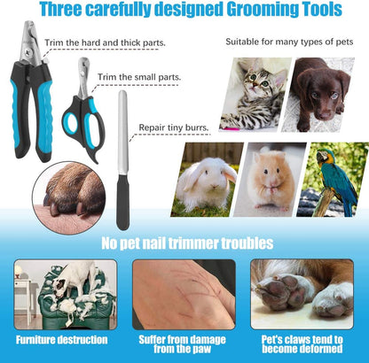 Dog Nail Clippers & Trimmer – Stainless Steel Blades with Safety Guard & Non-Slip Handles (Blue/Black)