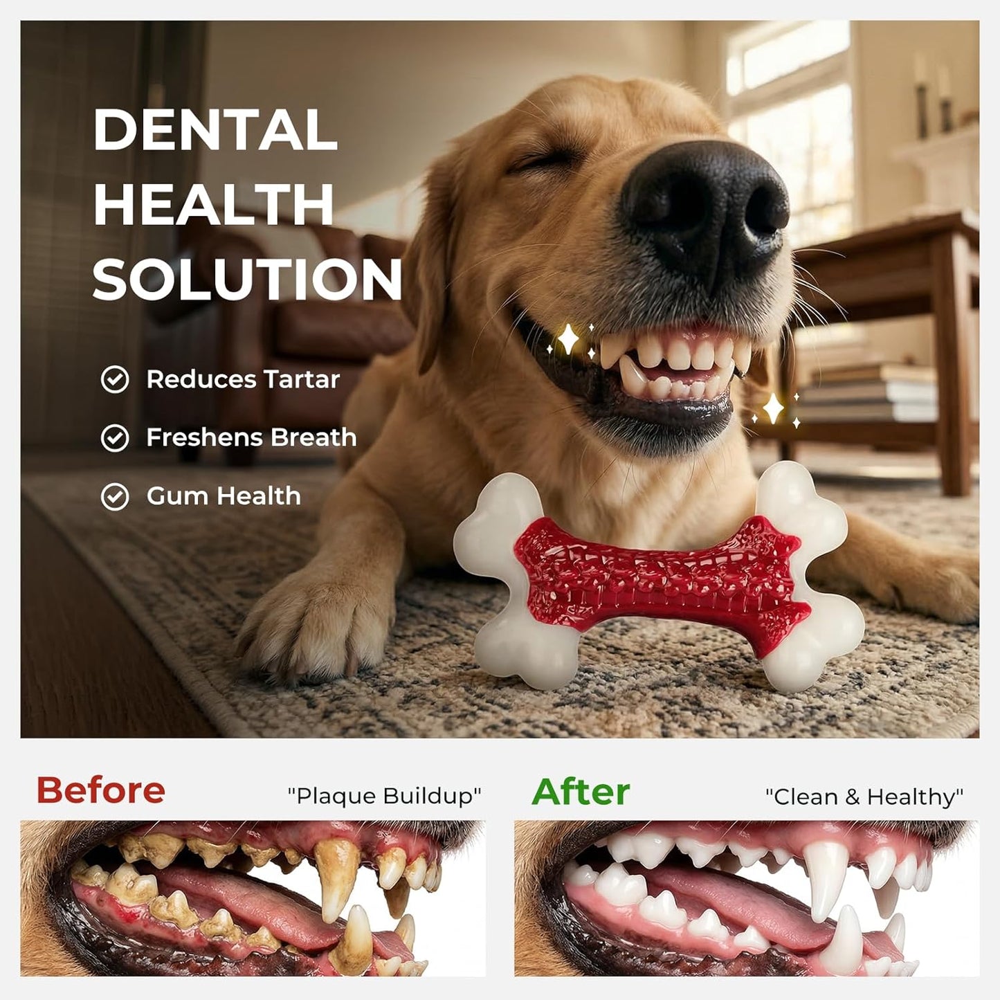 Kseroo Durable Dog Chew Toys for Aggressive Chewers: Beef-Flavored Hard Nylon Bone for Large and Medium Breeds (20-80 lbs), Red