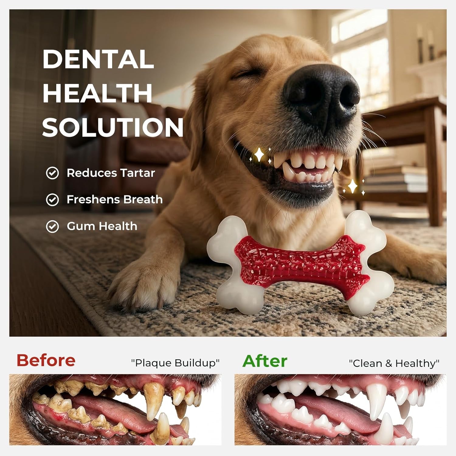 Kseroo Durable Dog Chew Toys for Aggressive Chewers: Beef-Flavored Hard Nylon Bone for Large and Medium Breeds (20-80 lbs), Red