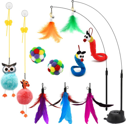 4-in-1 Interactive Cat Toy Set – Wand, Hanging Toys, Balls & Replaceable Feathers for Indoor Play