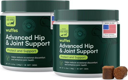 Wuffes Advanced Hip & Joint Chews for Dogs - Powerful Support with Glucosamine, Chondroitin & Omega 3 (Pack of 2, Small & Large Breed)