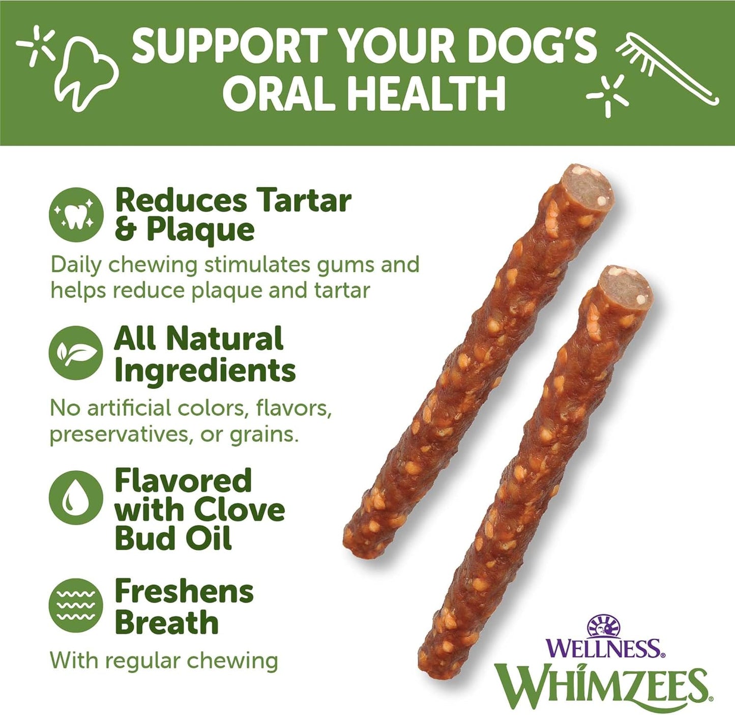 Wellness Veggie Sausage Dental Chews for Dogs, Natural Treats, Small Size Sticks, 28 Count